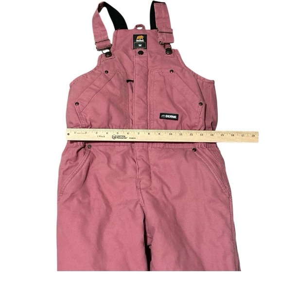 BERNE Youth Insulated Bib Overalls Pink Workwear Carpenter Snow Youth Med. 10-12 - Picture 4 of 5
